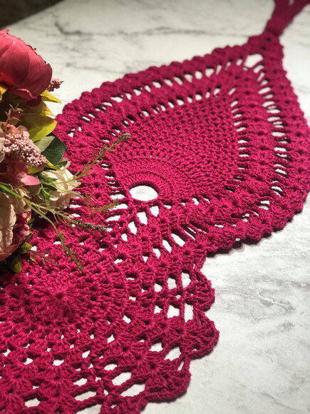 Trilho Mesa Croche Pink com Tassel - Caminho Centro de Mesa