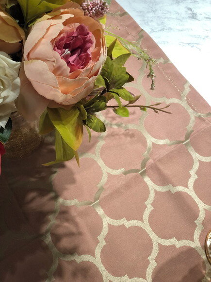 Trilho Mesa Jacquard Rose Gold Arabescos - Caminho Mesa