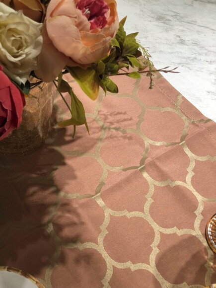 Trilho Mesa Jacquard Rose Gold Arabescos - Caminho Mesa