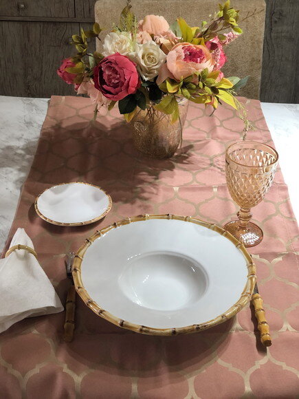 Trilho Mesa Jacquard Rose Gold Arabescos - Caminho Mesa