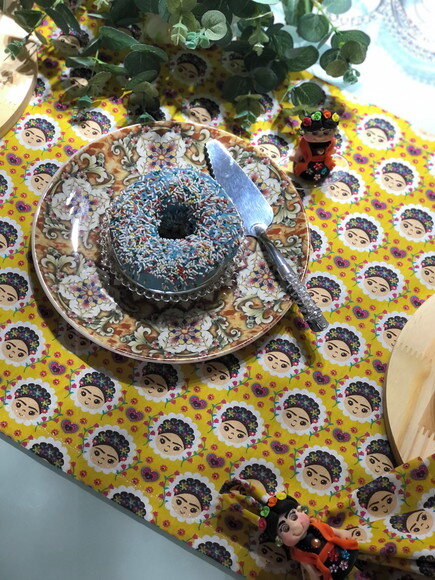 Trilho Mesa Tricoline Frida Kahlo Amarelo - Caminho Mesa