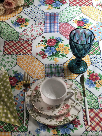 Trilho Mesa Tricoline Rosas Patchwork *valor do Par*