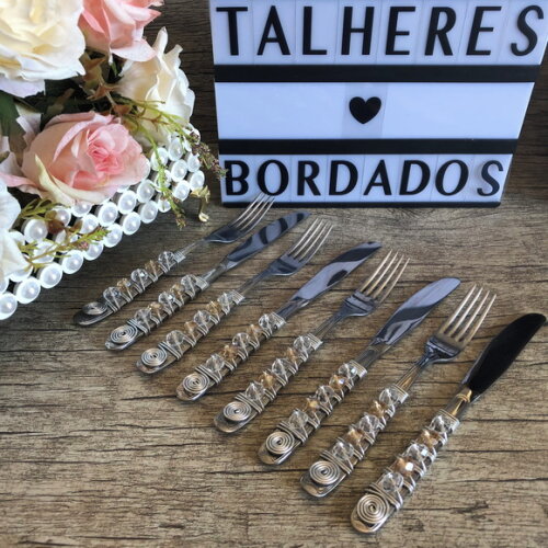 Trio Talheres Bordado Sobremesa Cristais - 6 Pçs