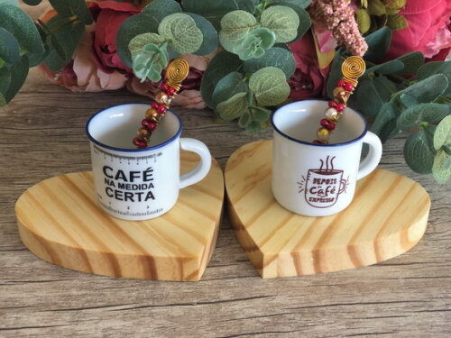 Xícara - Canequinha Porcelana Café Espresso & Colher Bordada