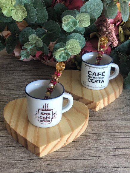 Xícara - Canequinha Porcelana Café Espresso & Colher Bordada
