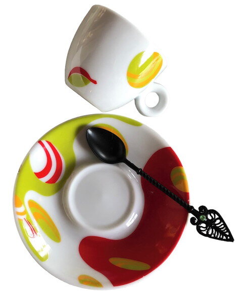 Xícara Café Espresso & Colher Bordada - Par (6 Peças)