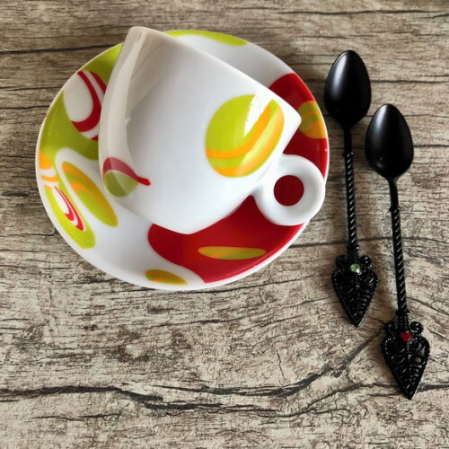 Xícara Café Espresso & Colher Bordada - Par (6 Peças)