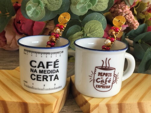 Xícara - Canequinha Porcelana Café Espresso & Colher Bordada