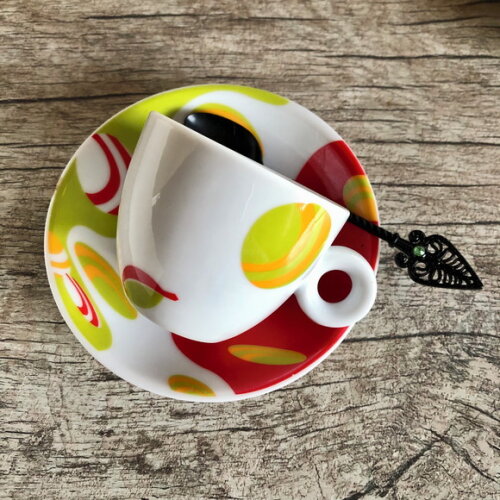 Xícara Café Espresso & Colher Bordada - Par (6 Peças)