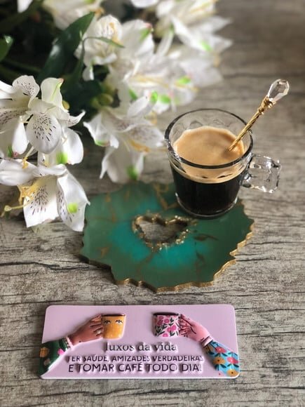 Coaster Geodo Resina Epóxi Verde - Porta Copo - Xícara Café