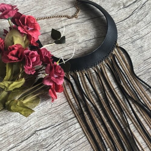 Colar Choker Preto com Correntes