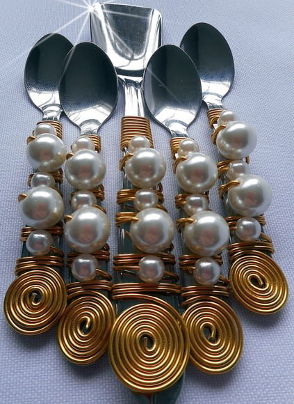 Colher Café Inox Bordada com Pérolas - 6 Pçs