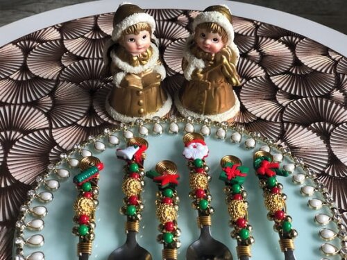 Colher Chá Bordada Ceia Natal - Talheres Bordados - Mod.02