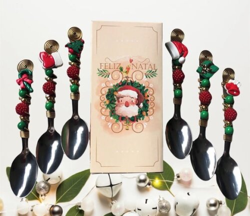 Colher Chá Bordada Ceia Natal - Talheres Bordados - Mod.03