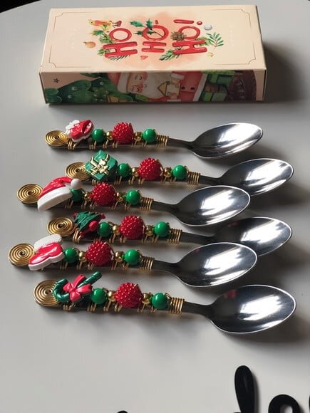 Colher Chá Bordada Ceia Natal - Talheres Bordados - Mod.03