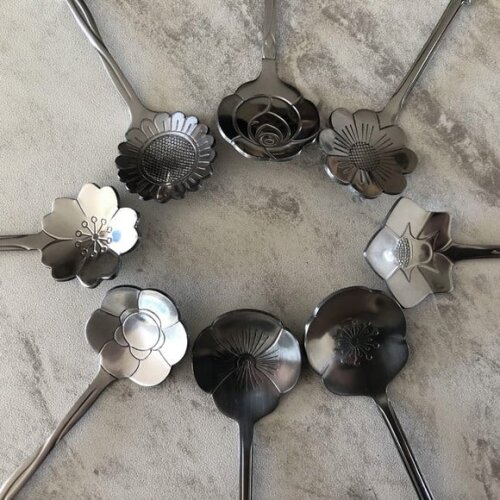 Colher Chá Bordada Flores Cristal - Talheres Bordados 8 Pçs