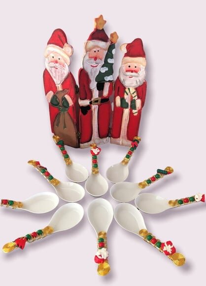 Colher Indiana Bordada Natal - Talheres Bordados - 6 Unid.