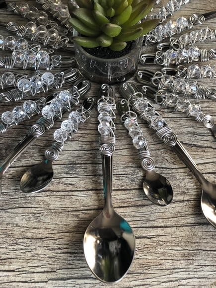 Colher Sobremesa Bordada Cristais - Talheres Bordados 6 Pçs