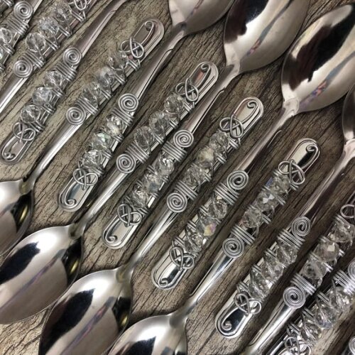 Colher Sobremesa Bordada Cristal - Talheres Bordados - 6 Pçs