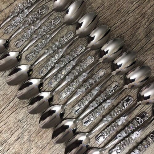 Colher Sobremesa Bordada Cristal - Talheres Bordados - 6 Pçs