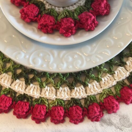 Descanso Xícara - Porta Copos Croche Tulipa Vermelha - Par