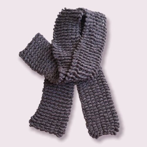 Echarpe Cachecol Pompom Grafite Croche
