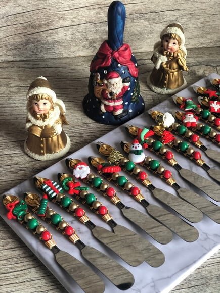Espátula para Patê ou Manteiga Bordada Natal - 4 Pçs