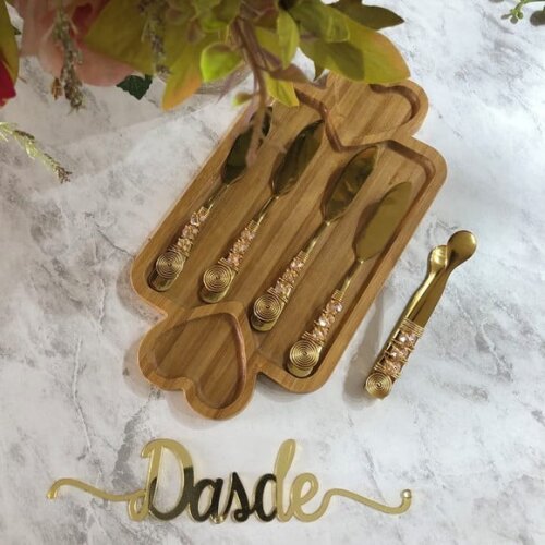 Espátula Dourado Bordada Patê Manteiga Cristal Ambar - 4 Pçs