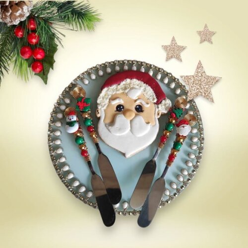 Espátula para Patê ou Manteiga Bordada Natal - 4 Pçs
