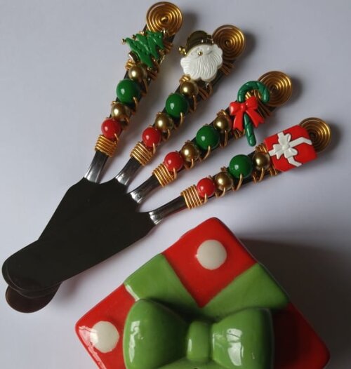 Espátula para Patê ou Manteiga Bordada Natal - 4 Pçs