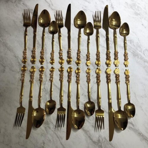 Faqueiro Dourado Luxor Talheres Mesa Bordados - 24 Peças