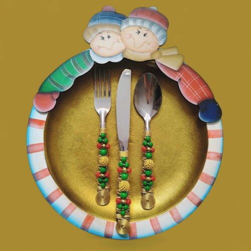 Faqueiro Talheres Mesa Bordado Tema Natal 24 Pçs - Mod.5