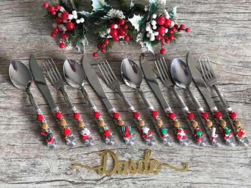 Faqueiro Talheres Mesa Bordado Tema Natal 24 Pçs - Mod.4