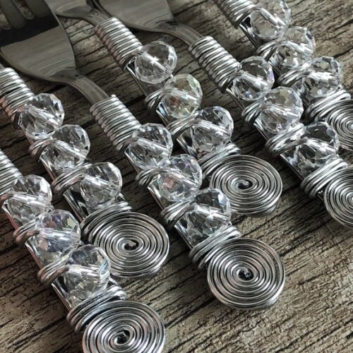Garfinhos Bordados em Cristal Petiscos - Talheres Bordados