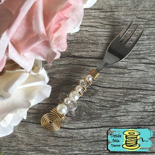 Garfo Sobremesa Talheres Bordado Cristal & Pérola - 6 Pçs