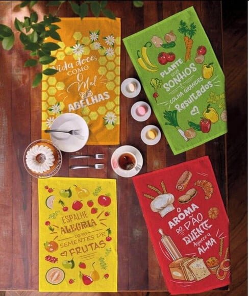 Pano Copa Prato Felpudo Legumes Croche - Kit 3 Unidades
