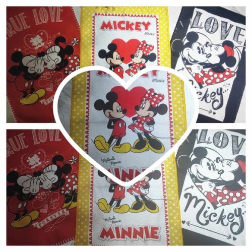 Pano Copa Prato Felpudo Mickey Minnie c Croche - Kit 3 Unid.