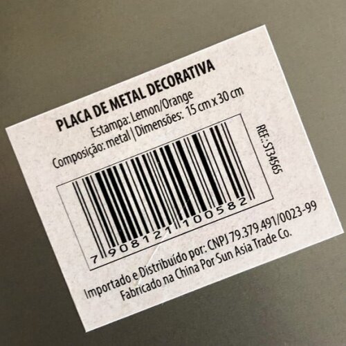 Placa Decorativa Metal Alto Relevo Limão Siciliano