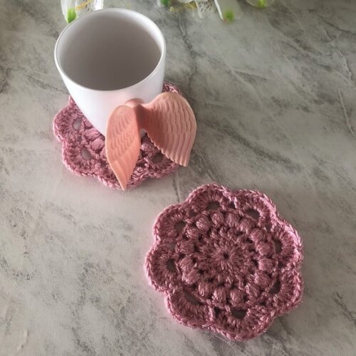 Porta Copo - Coaster Crohê Rosa Antigo