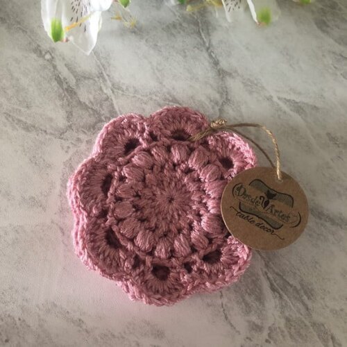 Porta Copo - Coaster Crohê Rosa Antigo