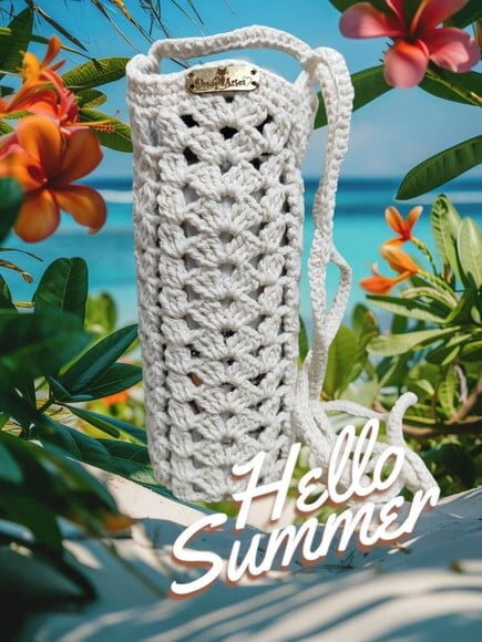 Porta Garrafa Água ou Squeeze em Croche - 500 ml - Boho