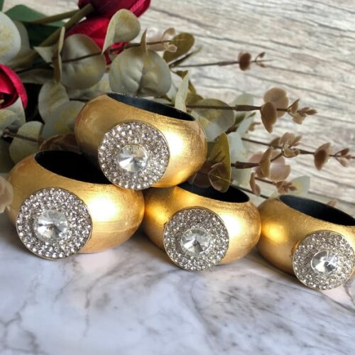Porta Guardanapo Glamour Dourado com Strass - 4 Unid.