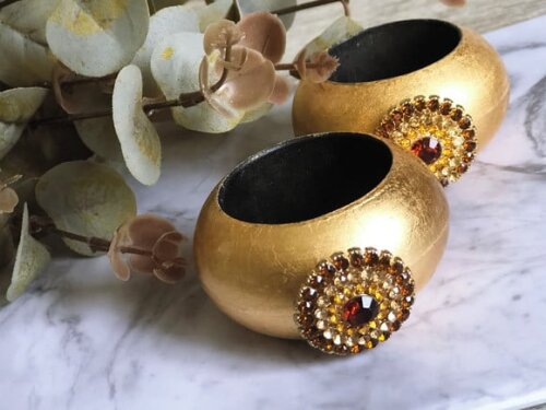 Porta Guardanapo Glamour Dourado com Strass - Par