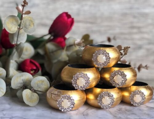 Porta Guardanapo Glamour Dourado com Strass - 4 Unid.