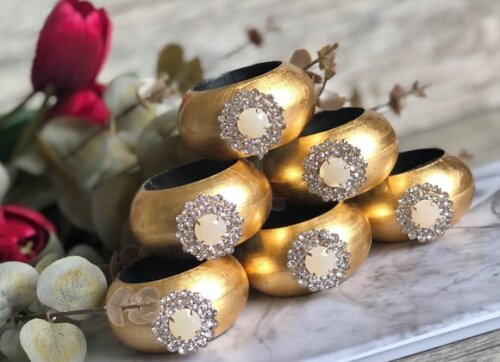 Porta Guardanapo Glamour Dourado com Strass - 4 Unid.