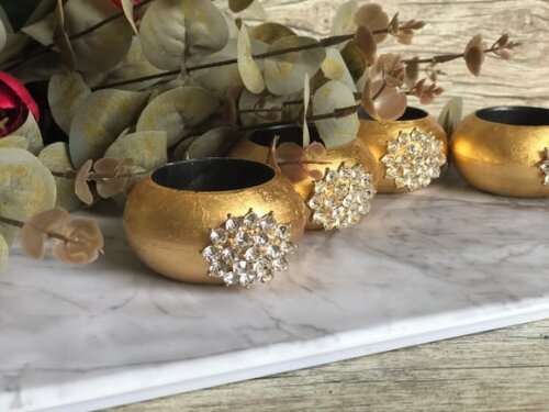 Porta Guardanapo Glamour Dourado com Strass - 4 Unid.