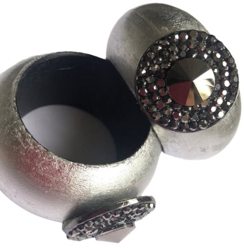 Porta Guardanapo Prata Glamour com Strass Preto - 4 Unid.