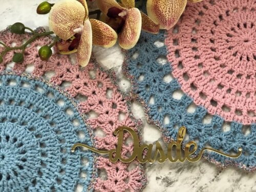 Sousplat Americano Croche Azul & Rosa - Par