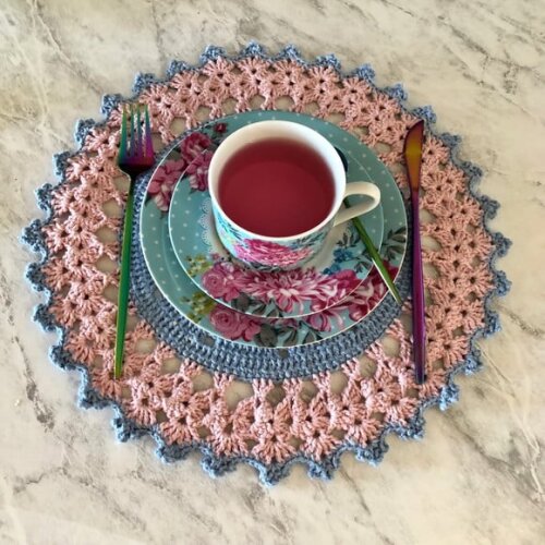 Sousplat Americano Croche Azul & Rosa - Par