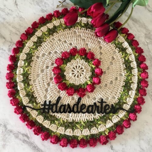 Sousplat Americano Croche Boho Tulipa Vermelho Mescla *par*